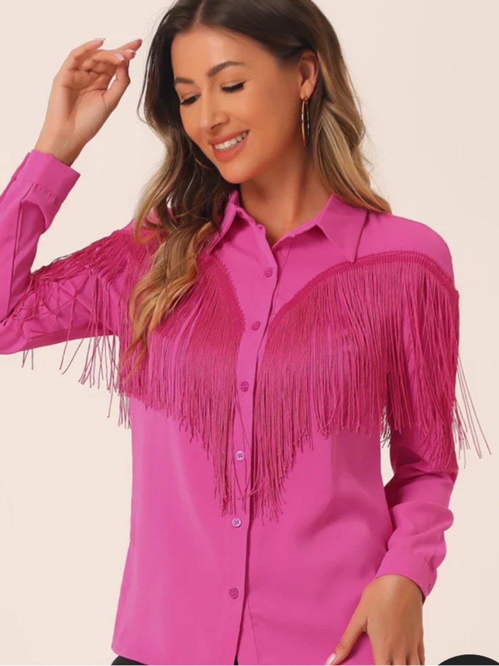 Alegra K NWT Glitter Fringe Long Sleeve Button Down Disco Party Cowgirl Blouse